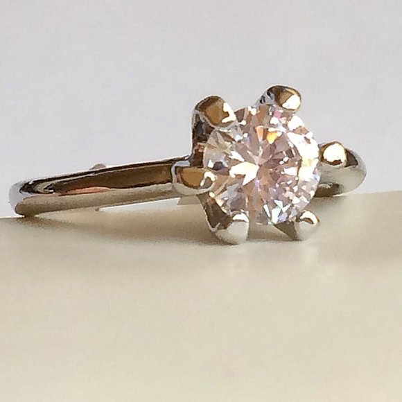 Cubic Zirconia Solitaire Ring Size 6 7 8 9 Engagement Silver Rhodium Plated - Picture 7 of 11